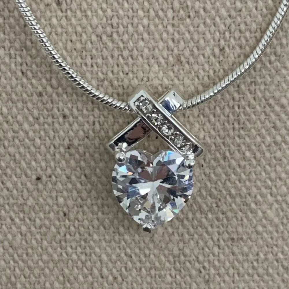Infinity Heart Pendant Necklace – Diamond Cut Austrian Crystals, Silver Tone